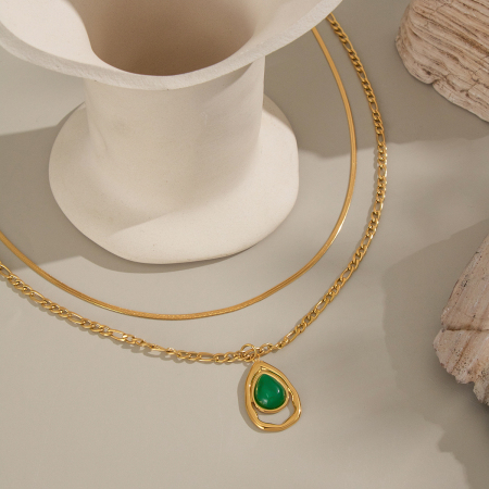 Collier ethnique à plusieurs rangs en acier inoxydable doré, imperméable et orné de pierres naturelles. 2