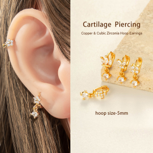 Boucle D'Oreille Piercing Papillon En Cuivre Doré Et Zircon h5 Image4