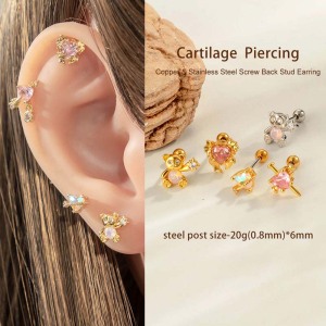Boucles D'Oreilles Percées Sweet Bear En Cuivre Et Zircon Couleur Or Pour Femme, 1 Pièce h5 Image5