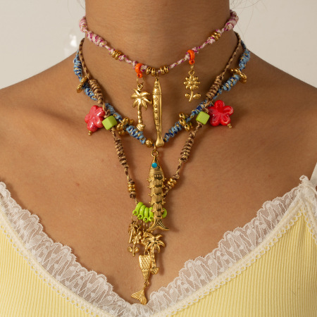 Collier tressé pour femme, 1 pièce, en acier inoxydable imperméable, couleur or, motif poisson exquis