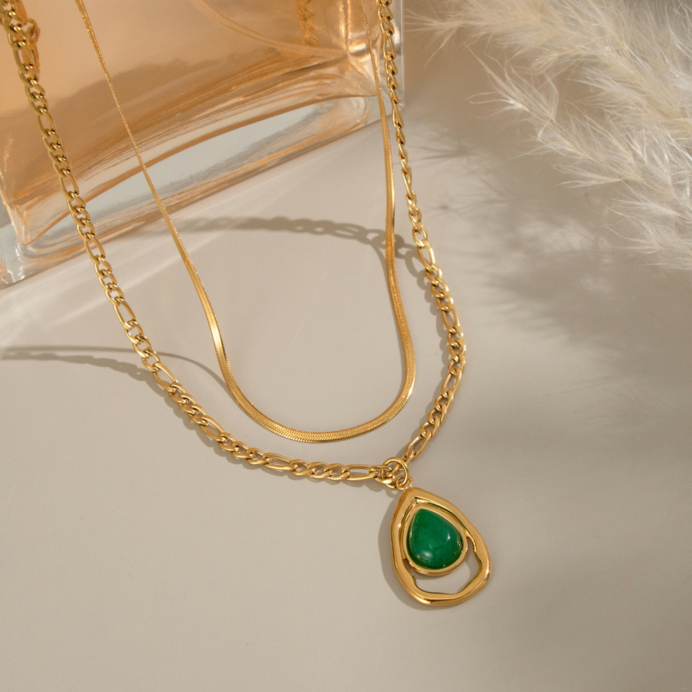 Collier Ethnique À Plusieurs Rangs En Acier Inoxydable Doré, Imperméable Et Orné De Pierres Naturelles. Image3