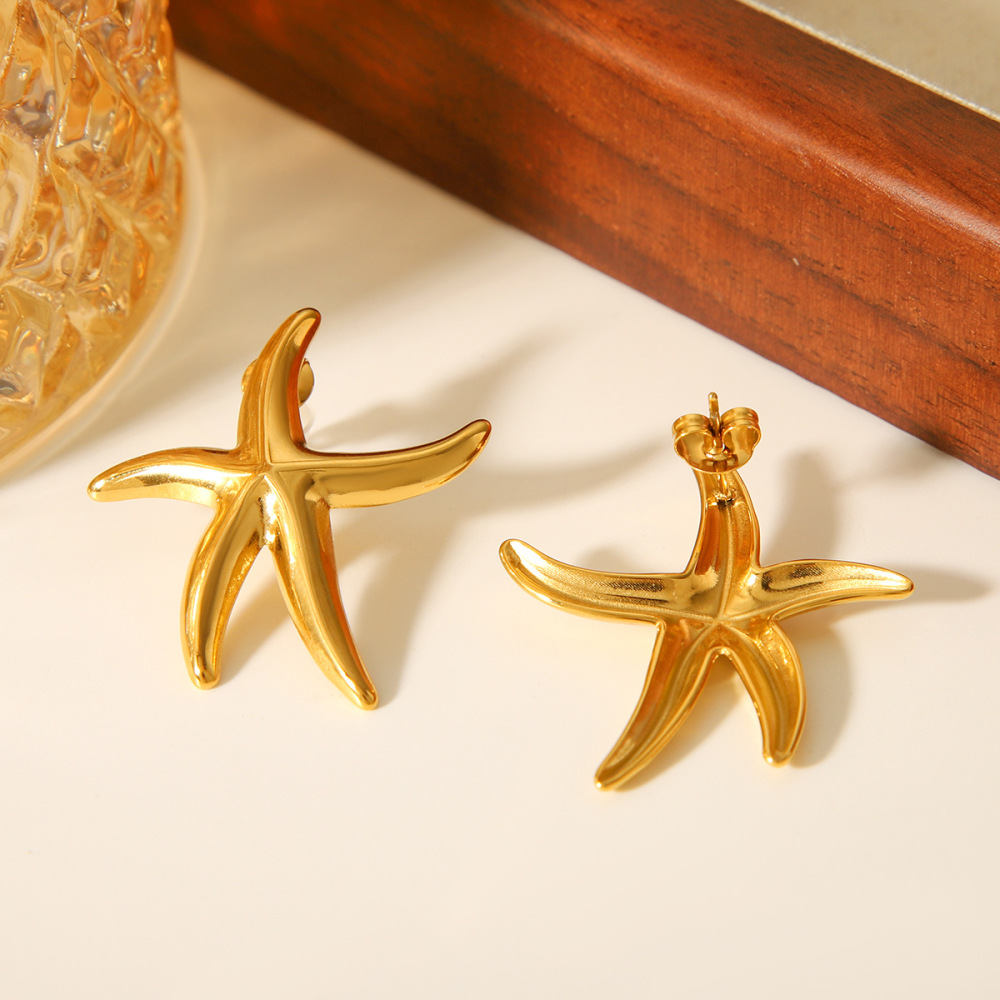 1 Paire De Boucles D'Oreilles Puces Simples Et Imperméables En Acier Inoxydable En Forme D'Étoile De Mer Pour Femmes. Image6