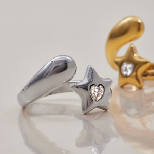 Bague Design Étoile En Acier Inoxydable, Étanche, Couleur Or Blanc. h5 Image4