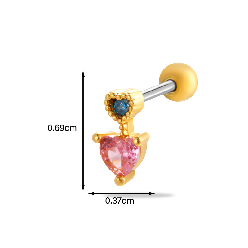 Boucle D'Oreille Piercing En Forme De Cœur En Cuivre Doré Et Zircon h5Image2