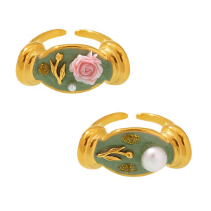 Bague Tendance En Acier Inoxydable Doré, Couleur Or, Collection Romantique, Motif Floral (1 Pièce). h5 Image5