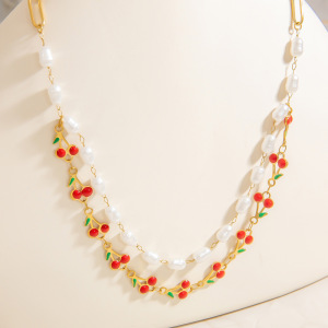 Collier Simple En Acier Inoxydable Pour Femme, 1 Pièce, Motif Cerise Naturelle h5 Image3