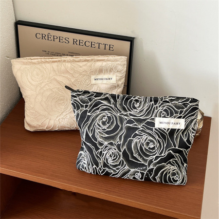 Trousse de maquillage pour femme en polyester, motif floral rétro, série simple, 1 pièce 2