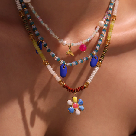 Collier de perles pour femme, 1 pièce, motif bohème, pierres naturelles, couleur or 2