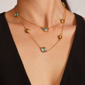 Collier Pendentif Rétro Rectangulaire En Acier Inoxydable Étanche Couleur Or Pour Femme (1 Pièce) h5 Image5
