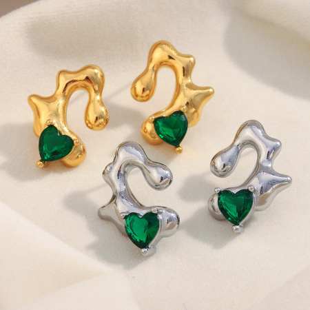 Boucles d'oreilles puces pour femme, en acier inoxydable doré, imperméables, en forme de cœur, collection Luxe, 1 paire