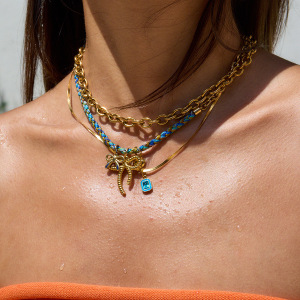 Collier Tressé Pour Femme, 1 Pièce, En Acier Inoxydable Brillant, Étanche, Couleur Or h5 Image5