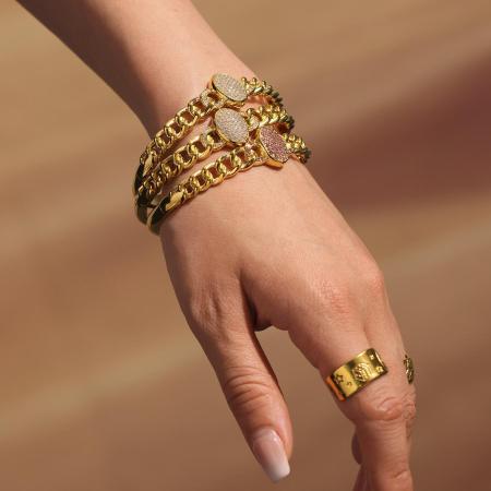 Bracelet jonc ovale de luxe pour femme, en acier inoxydable, couleur or, étanche (1 pièce)