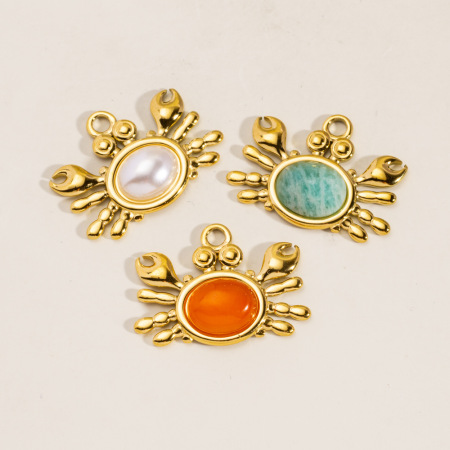 Pendentif en acier inoxydable étanche à monter soi-même, motif crabe mignon, série Océan