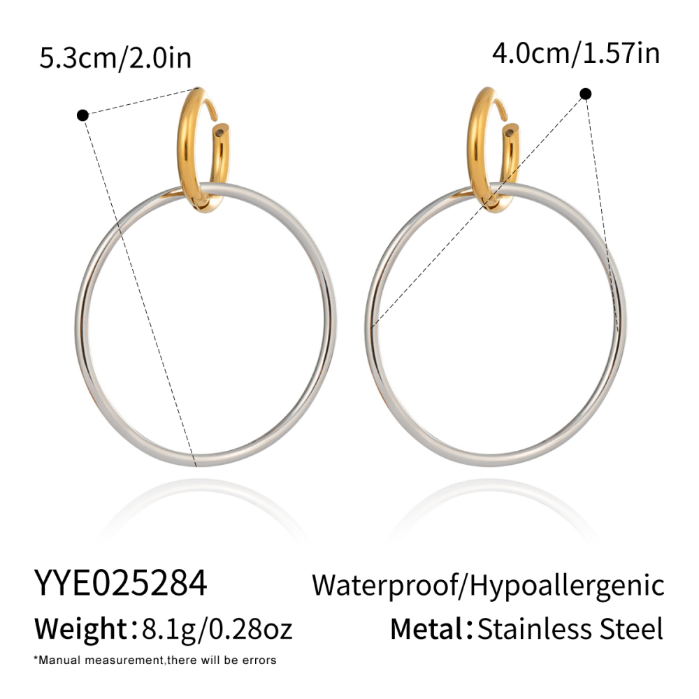 1 Paire De Boucles D'Oreilles Pendantes Rondes En Acier Inoxydable Étanche, De Couleurs Assorties 