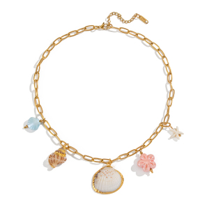 Collier Pendentif Romantique En Acier Inoxydable Doré, Couleur Coquillage, 1 Pièce h5 Image6