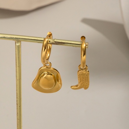 1 paire de boucles d'oreilles pendantes pour femmes, style hip-hop/rock, en acier inoxydable imperméable couleur or. 2