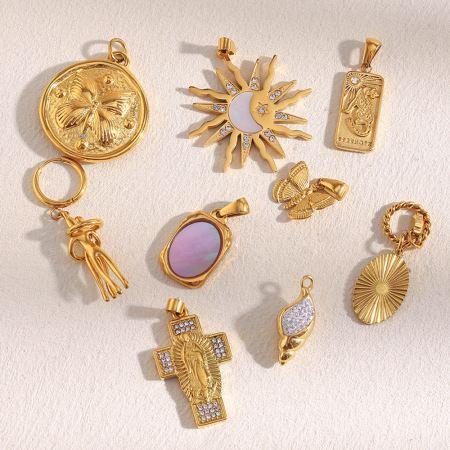 1 paire de pendentifs pour femme en acier inoxydable couleur or, série Simple, motif soleil mignon