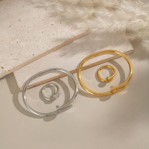 Ensemble De Bracelets Étanches En Acier Inoxydable Plaqué Or 18 Carats, Forme Irrégulière, Collection Simple Daily, Bijoux Pour Femmes h5 Image4
