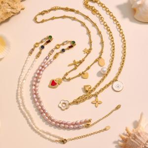 Collier Pendentif Élégant Pour Femme, En Acier Inoxydable, Imperméable, Orné De Perles De Zircon Et D'Une Fleur (1 Pièce) h5 Image6