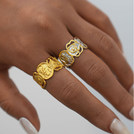 Bague minimaliste simple et élégante en acier inoxydable doré, imperméable, avec motif floral (1 pièce).
