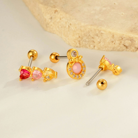 Boucle d'oreille piercing en forme de cœur en cuivre doré et zircon 2