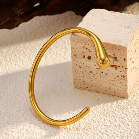 Bracelet manchette simple rond en acier inoxydable étanche couleur or (1 pièce) 2