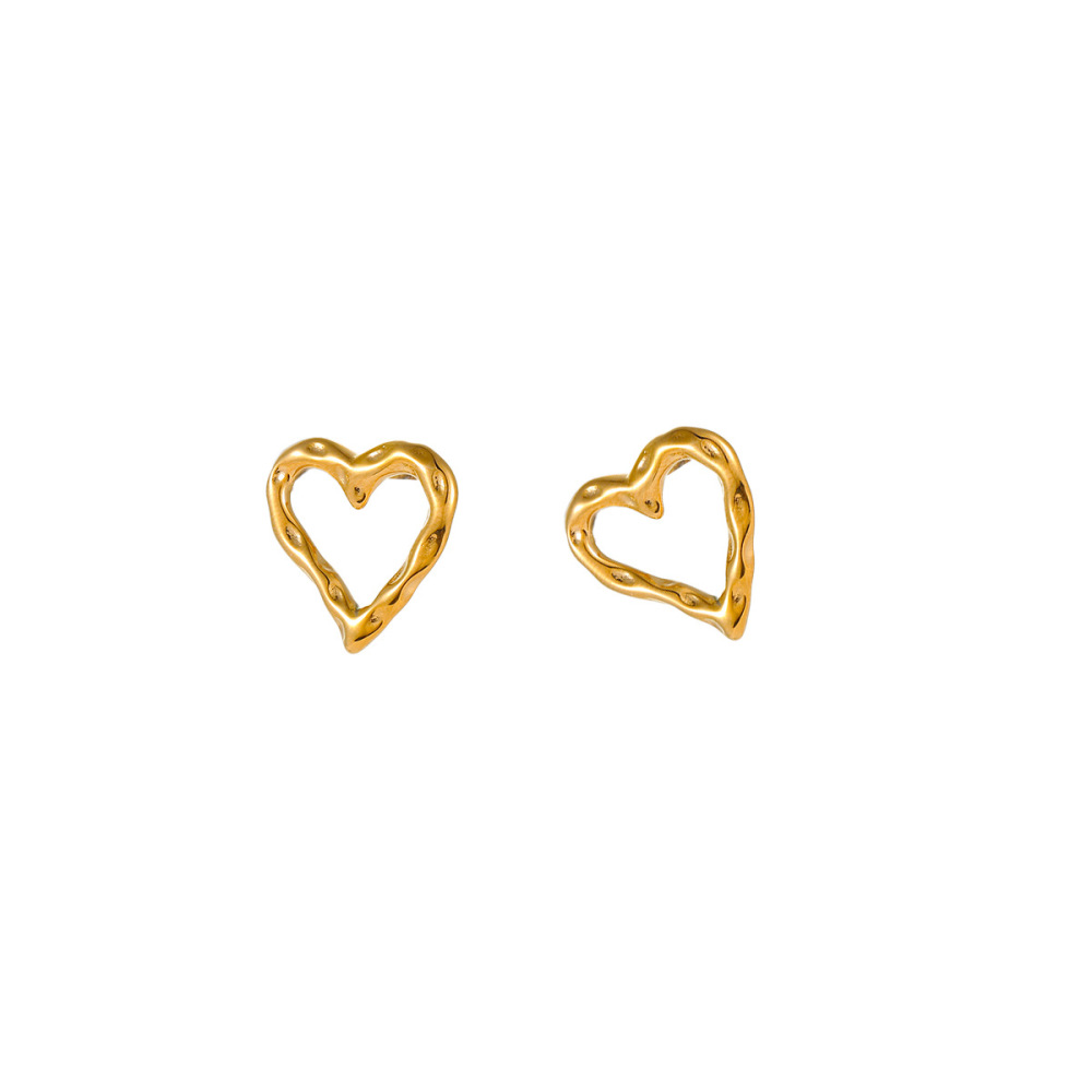 1 Paire De Boucles D'Oreilles Puces En Acier Inoxydable Doré, Étanches, En Forme De Cœur Image3