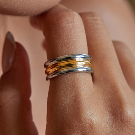Bague minimaliste annulaire en acier inoxydable étanche, couleur argent et or (1 pièce) 2