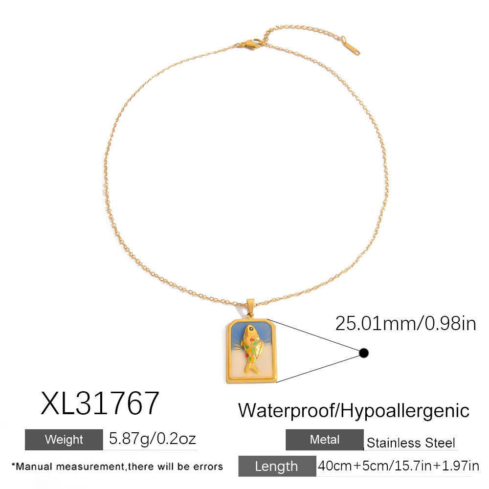 Collier Pendentif Étanche En Acier Inoxydable Couleur Or (1 Pièce) Image2