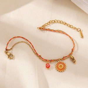 Bracelet Tressé En Acier Inoxydable Doré, Étanche, Motif Floral Doux (1 Pièce), Collection Romantique h5 Image4