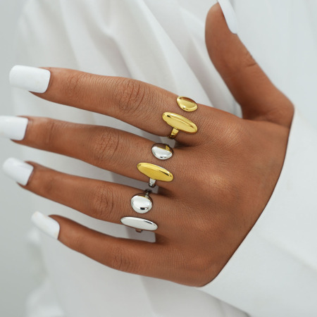Bague tendance quotidienne en acier inoxydable doré, forme irrégulière, étanche, 1 pièce