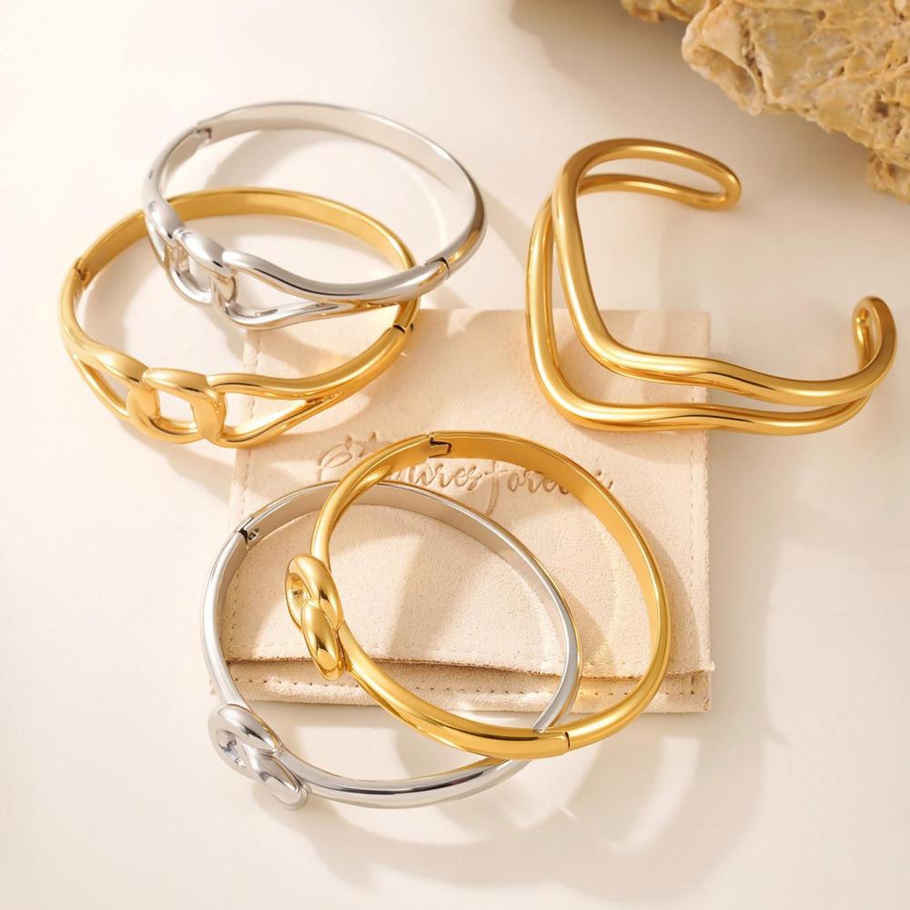 Bracelet Minimaliste Pour Femme, Forme Irrégulière, En Acier Inoxydable, Étanche, Couleur Or (1 Pièce) Image4