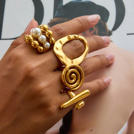 Bague tendance ovale irrégulière en acier inoxydable, couleur or, étanche (1 pièce)