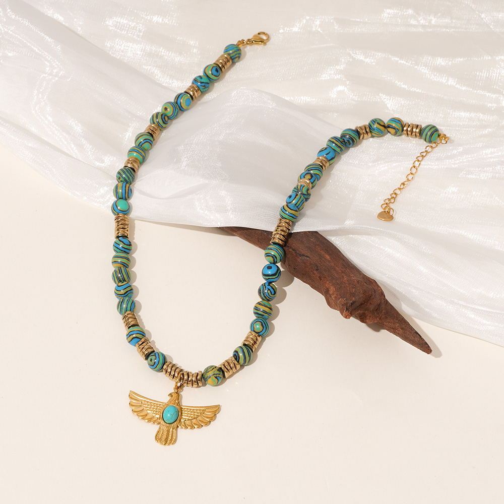 Collier De Perles Pour Femme, 1 Pièce, Motif Aigle Classique, Pierres Naturelles, Couleur Or Image6