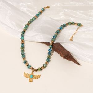 Collier De Perles Pour Femme, 1 Pièce, Motif Aigle Classique, Pierres Naturelles, Couleur Or h5 Image6