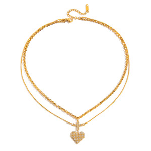 Collier À Plusieurs Rangs Pour Femme, En Acier Inoxydable Doré, Motif Cœur Romantique (1 Pièce) h5