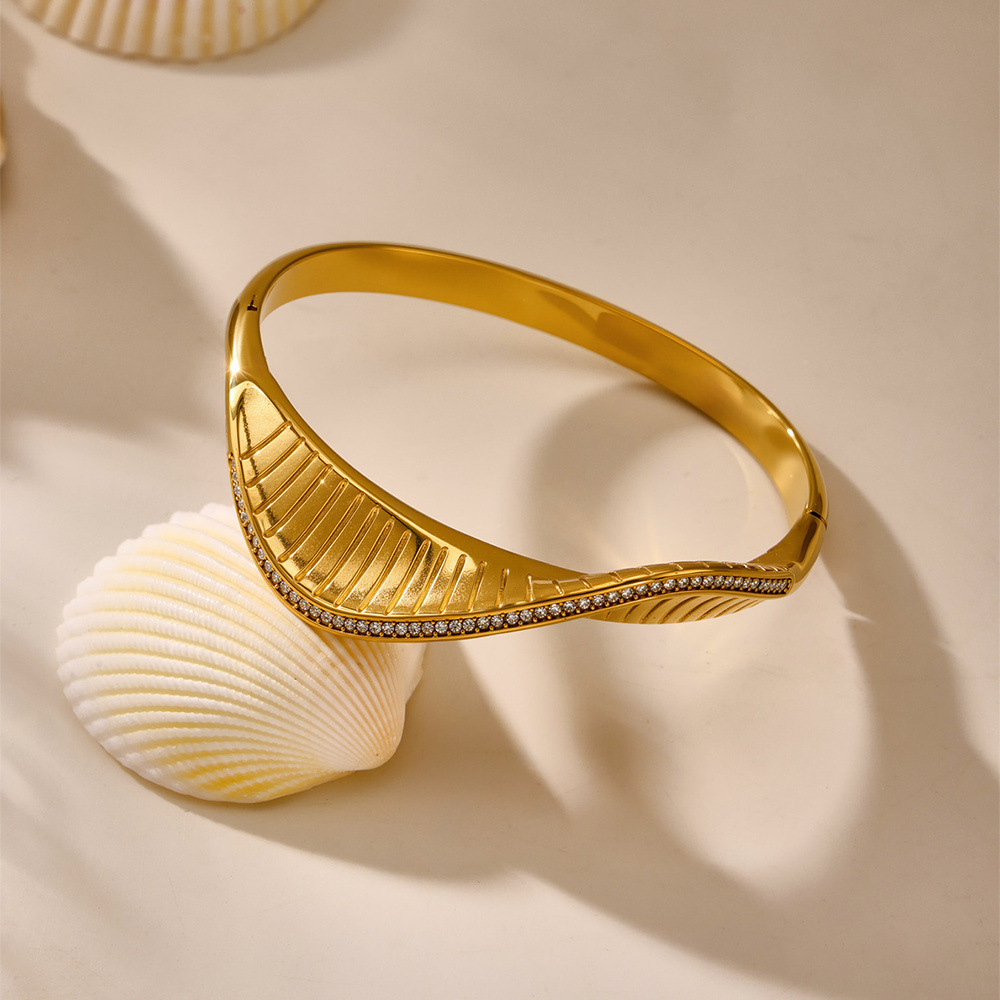 Bracelet Classique Torsadé En Spirale, En Acier Inoxydable, Étanche, Couleur Or, Pour Femme (1 Pièce) h5Image7