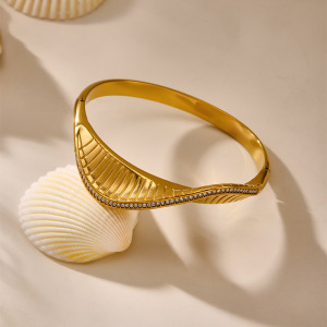 Bracelet Classique Torsadé En Spirale, En Acier Inoxydable, Étanche, Couleur Or, Pour Femme (1 Pièce) h5 Image7