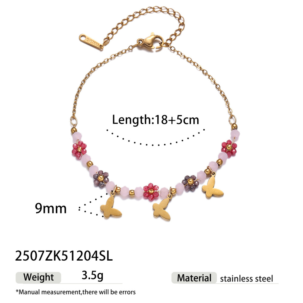 Bracelet Tressé En Acier Inoxydable Doré, Étanche, Motif Floral Doux (1 Pièce), Collection Romantique
