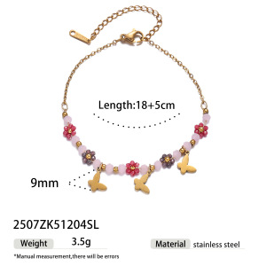 Bracelet Tressé En Acier Inoxydable Doré, Étanche, Motif Floral Doux (1 Pièce), Collection Romantique h5