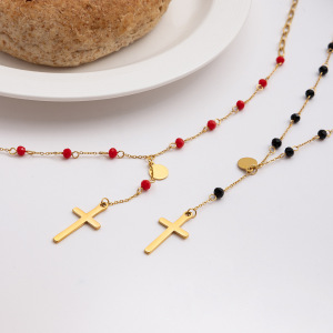 Collier Pendentif Croix Personnalisé En Acier Inoxydable Étanche Couleur Or Pour Femme (1 Pièce) h5 Image6