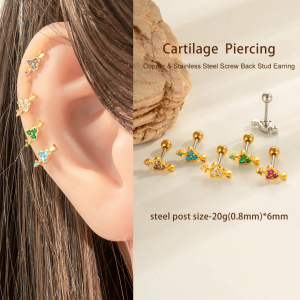 Boucle D'Oreille Piercing En Forme De Cœur En Cuivre Doré Et Zircon h5 Image4