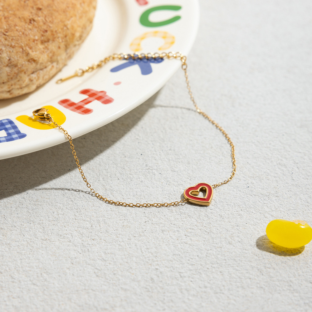 Bracelet À Breloques Pour Femme, En Acier Inoxydable Doré, Avec Motif Cœur (1 Pièce). Image7