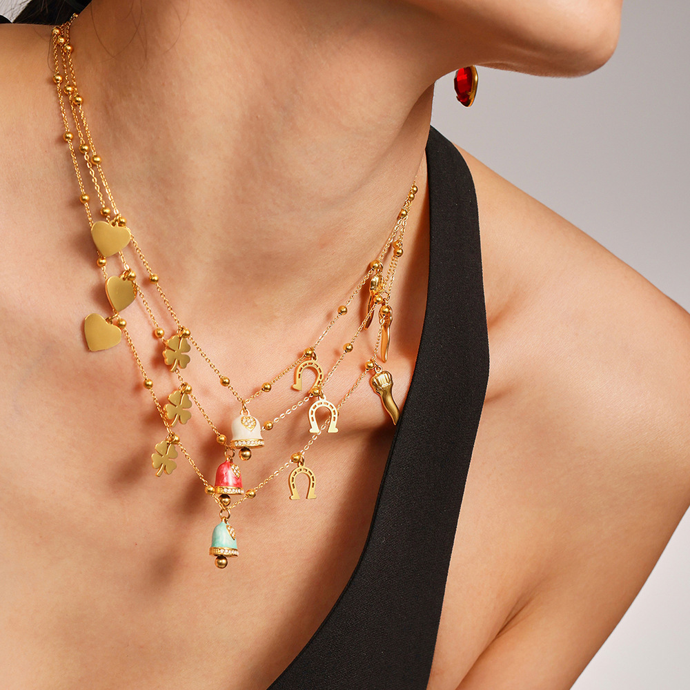 Ensemble De Colliers Pour Femmes, 1 Pièce, En Acier Inoxydable Imperméable Couleur Or, Avec Clochette Image4