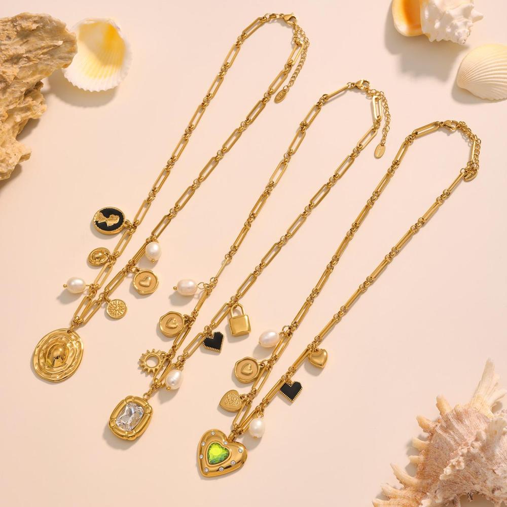 Collier Pendentif Femme Luxueux En Acier Inoxydable, Couleur Or, Avec Pendentif Cœur En Zircon Et Bracelet Étanche. h5Image5
