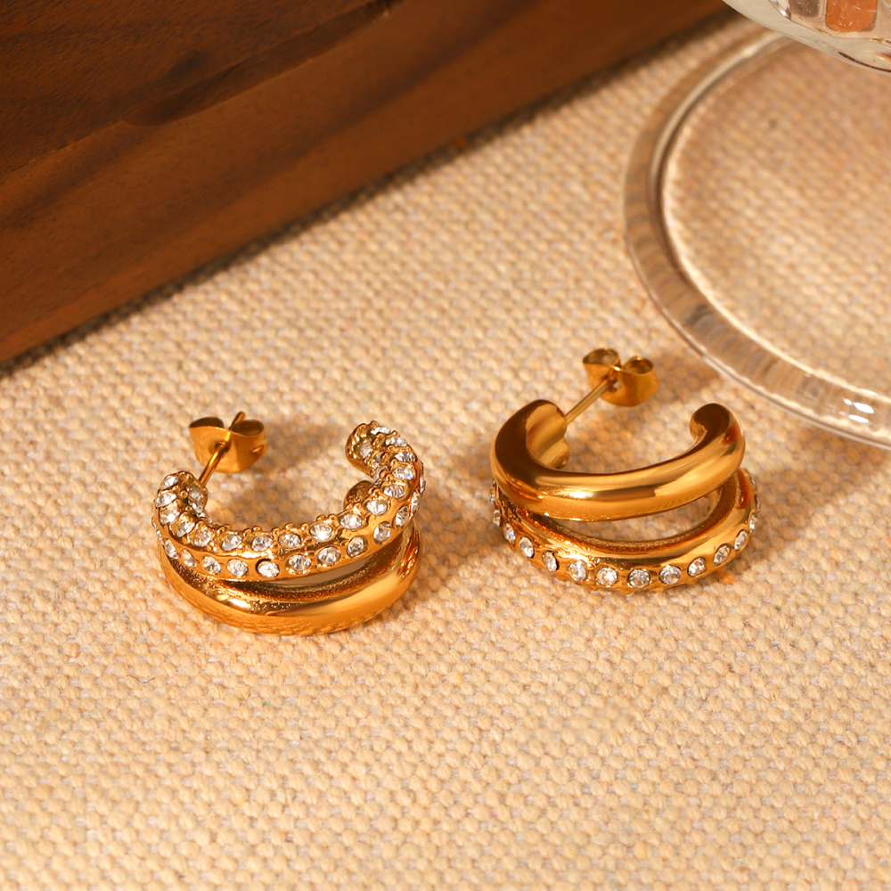 1 Paire De Boucles D'Oreilles Créoles Géométriques En Acier Inoxydable Pour Femme, Série Simple h5Image8