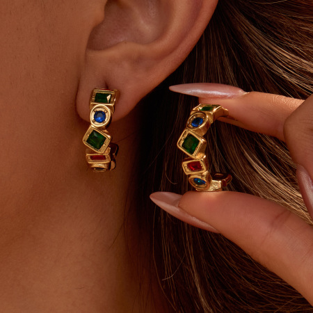 1 paire de boucles d'oreilles créoles de luxe en acier inoxydable étanche couleur or