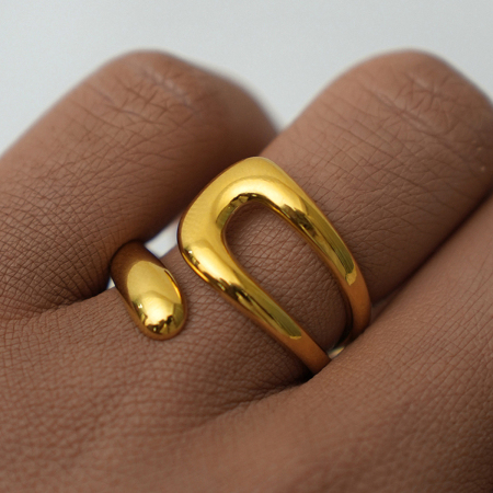 Bague minimaliste décontractée en acier inoxydable de forme irrégulière, couleur or, 1 pièce