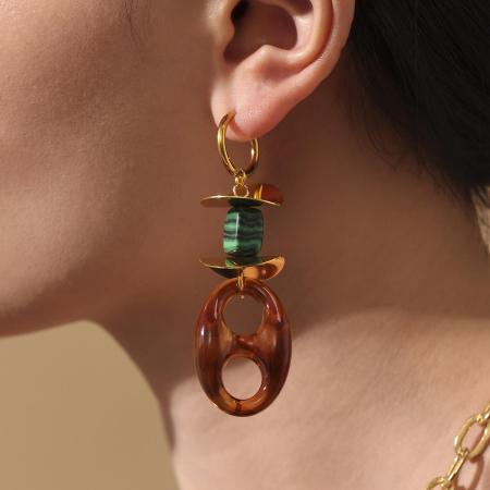 1 paire de boucles d'oreilles pendantes rétro ovales irrégulières en acier inoxydable, couleur or, étanches 2