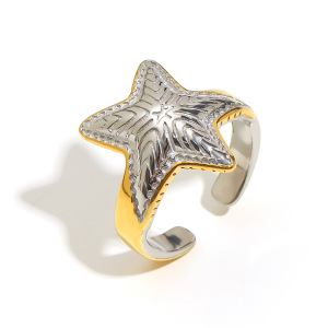 Bague Tendance Moderne En Acier Inoxydable Multicolore À Motif Étoile (1 Pièce) h5